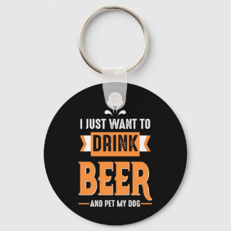Beer Drinker Beer and Dog Key Ring