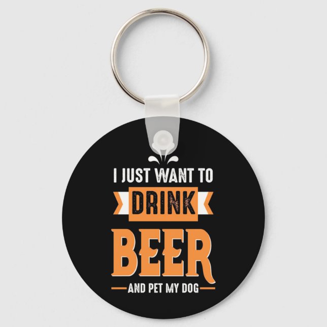 Beer Drinker Beer and Dog Key Ring (Front)