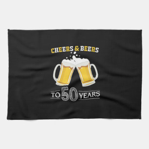 Beer Drinker Cheers and Beers to 50 Years Birthday Tea Towel