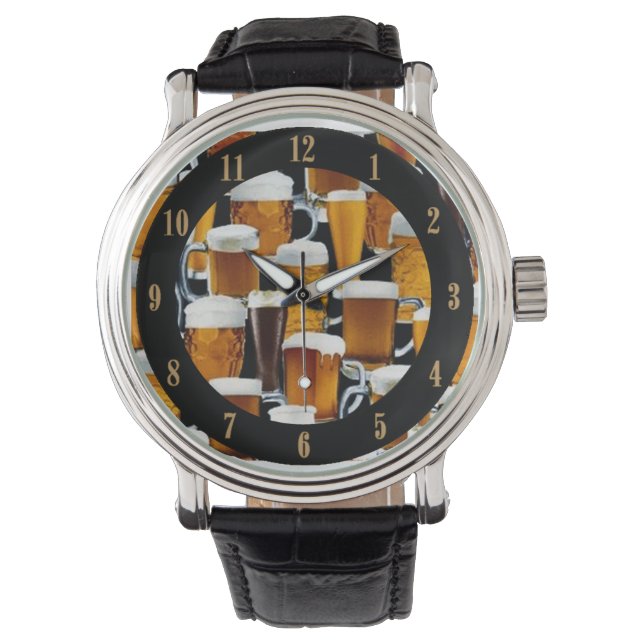 Beer Drinkers Foamy Beer Mugs Wrist Watch (Front)
