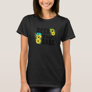 Beer Drinking' Babe Leopard Beer Can With Sunflowe T-Shirt