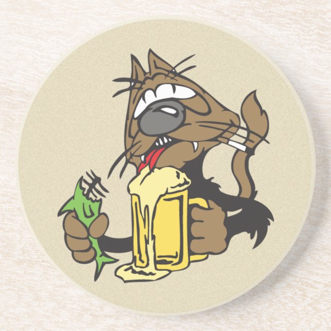 beer drinking cat coaster (Front)