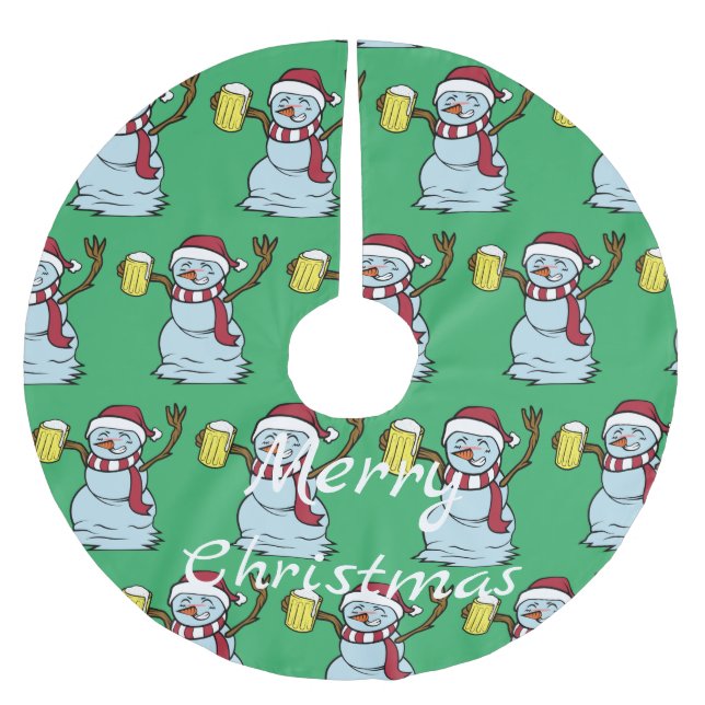 Beer-drinking Drunk Snowman Thunder_Cove Brushed Polyester Tree Skirt (Front)