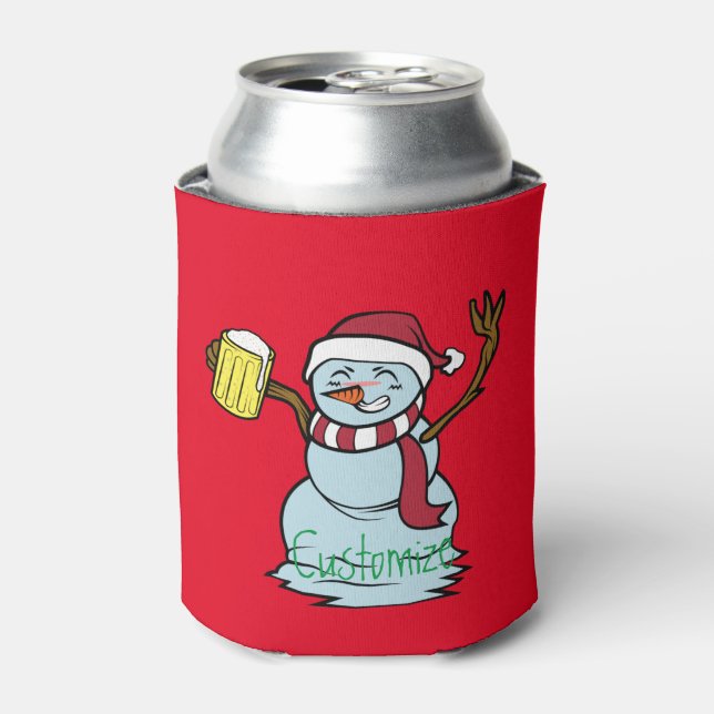 Beer-drinking Drunk Snowman Thunder_Cove Can Cooler (Can Front)