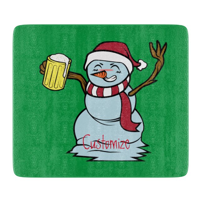 Beer-drinking Drunk Snowman  Thunder_Cove Cutting Board (Front)