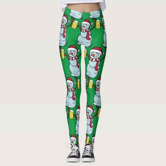 Beer-drinking Drunk Snowman Thunder_Cove Leggings (Front)