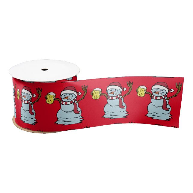 Beer-drinking Drunk Snowman Thunder_Cove Satin Ribbon (Spool)