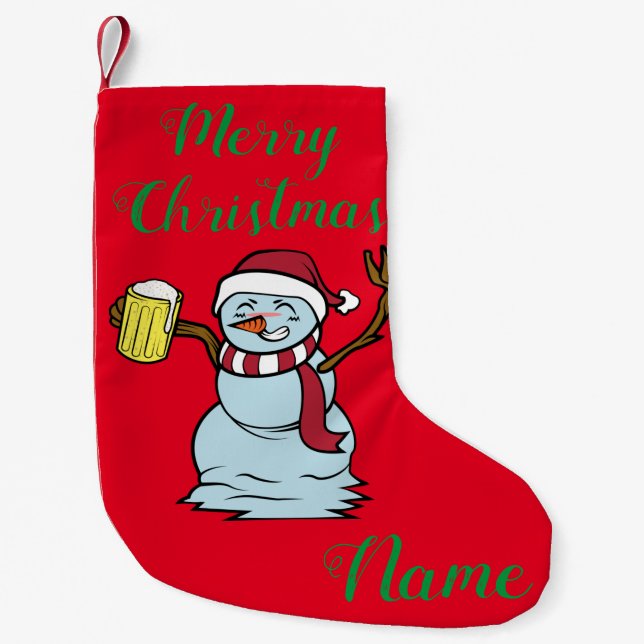 Beer-drinking Drunk Snowman Thunder_Cove Small Christmas Stocking (Front)