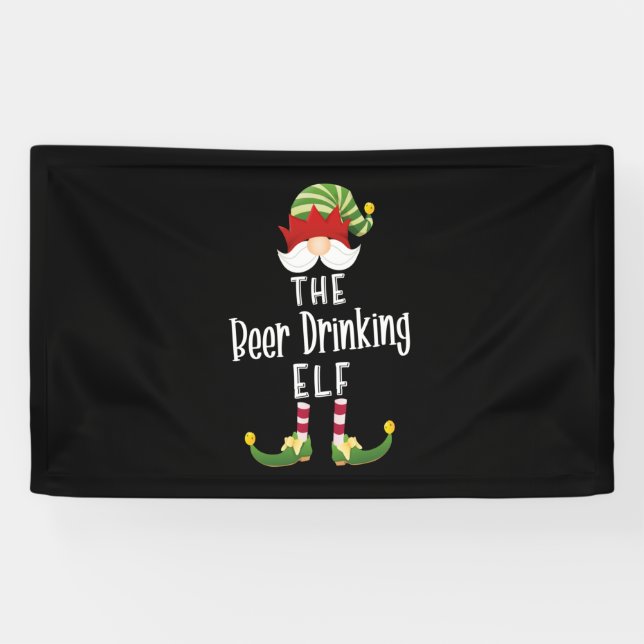 Beer Drinking Elf Group Christmas Birthday Banner (Horizontal)