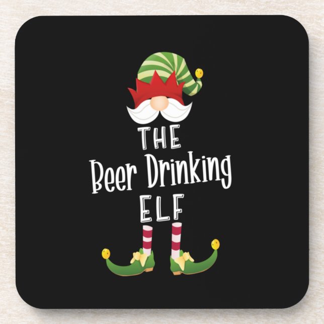 Beer Drinking Elf Group Christmas Birthday Coaster (Front)