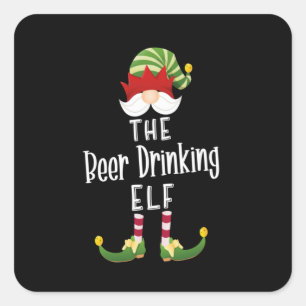 Beer Drinking Elf Group Christmas Birthday Square Sticker