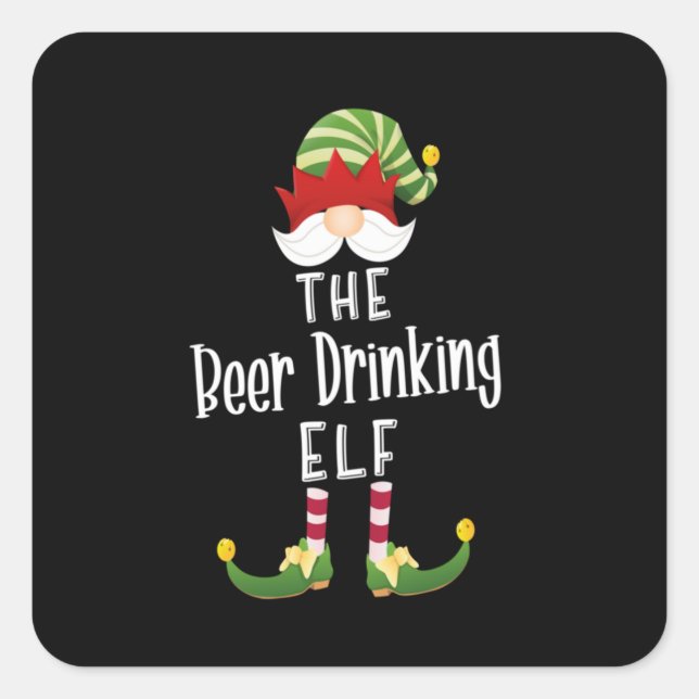 Beer Drinking Elf Group Christmas Birthday Square Sticker (Front)