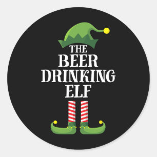 Beer Drinking Elf Matching Family Group Christmas  Classic Round Sticker
