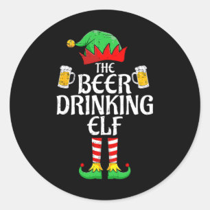 Beer Drinking Elf Matching Family Group Christmas  Classic Round Sticker