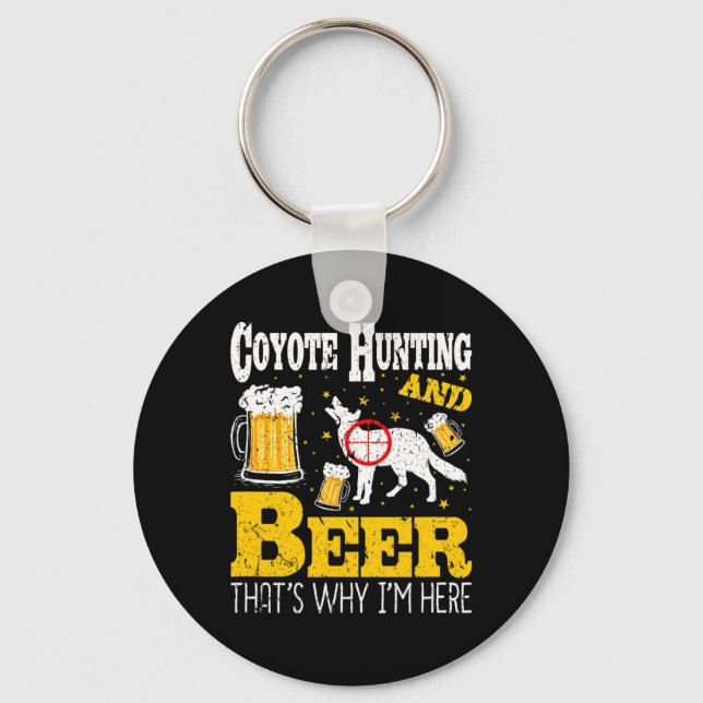 Beer Drinking Funny Coyote Hunting  Key Ring (Front)