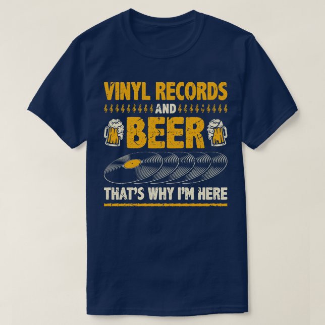 Beer Drinking Funny Vinyl Records T-Shirt (Design Front)