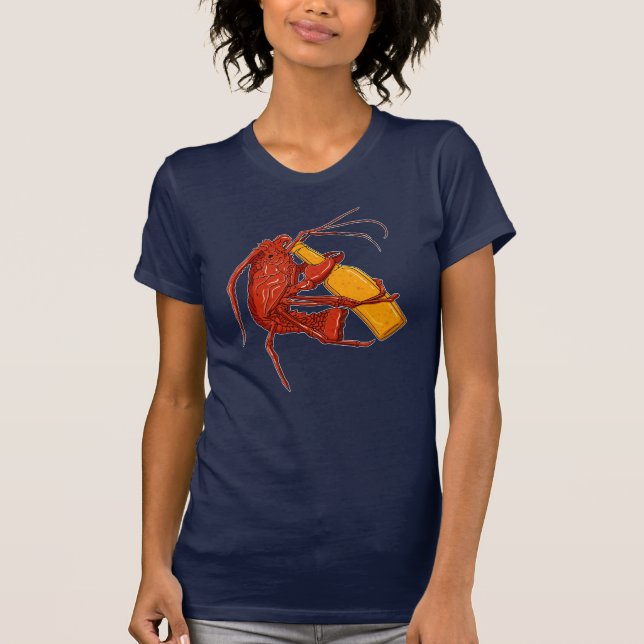Beer Drinking Lobster Funny Craft Beer Graphic T-Shirt (Front)