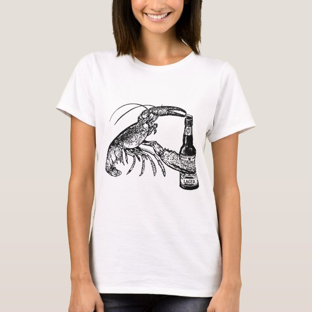 Beer Drinking Lobster Funny Craft Beer T-Shirts (Front)