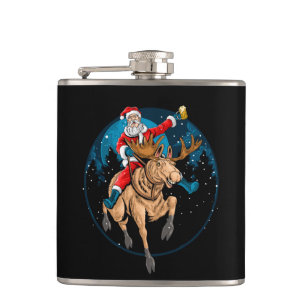Beer Drinking, Moose Riding Santa  Hip Flask