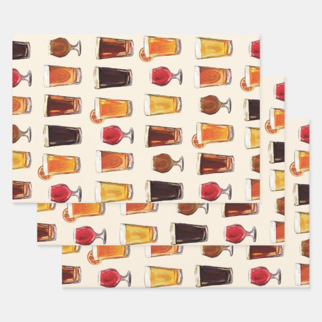 Beer Drinking Pattern Men's Beer Lover Gift Wrap (Set)