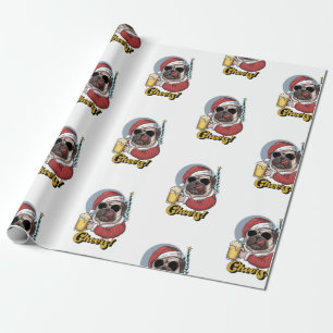 Beer Drinking Pug Christmas  Wrapping Paper