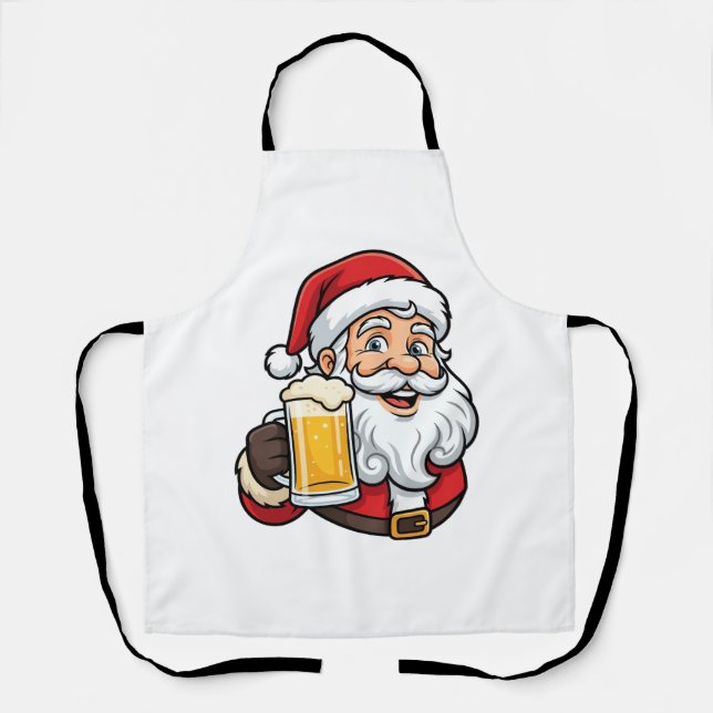 Beer Drinking Santa Claus Christmas Graphic Apron (Front)