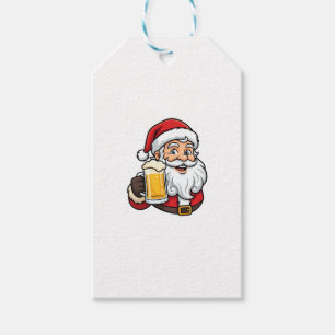 Beer Drinking Santa Claus Christmas Graphic Gift Tags