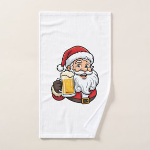 Beer Drinking Santa Claus Christmas Graphic Hand Towel