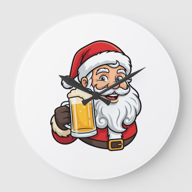Beer Drinking Santa Claus Christmas Graphic Large Clock (Front)