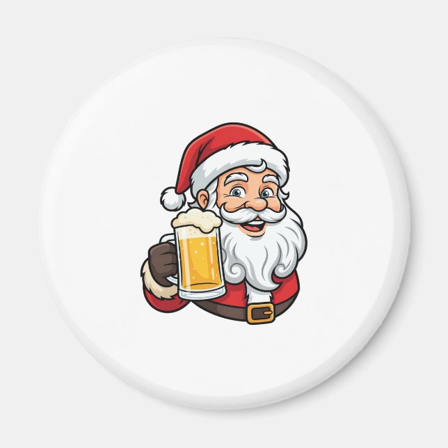 Beer Drinking Santa Claus Christmas Graphic Magnet (Front)