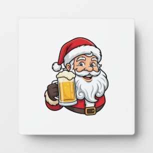 Beer Drinking Santa Claus Christmas Graphic Plaque