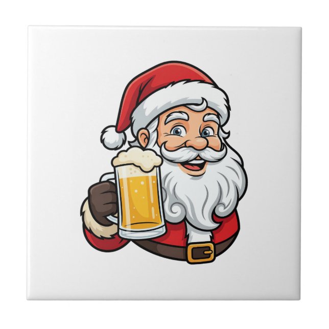 Beer Drinking Santa Claus Christmas Graphic Tile (Front)