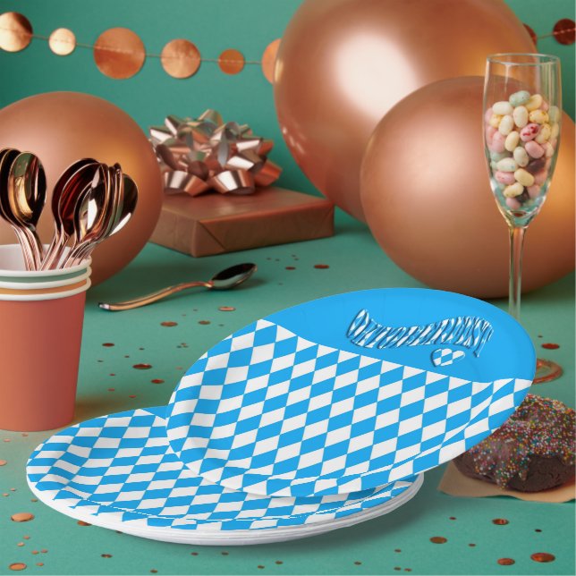 Beer Festival Bavarian Flag Pattern Oktoberfest Pa Paper Plate (Multi)