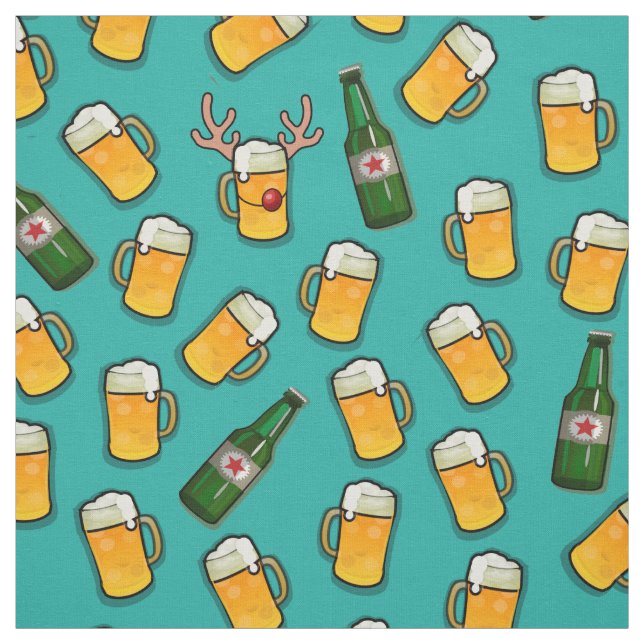 Beer festive template glasses bottles blue fabric (Swatch)