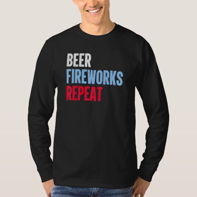 Beer Fireworks Repeat Star July 4th Fireworks T-Shirt (Front)
