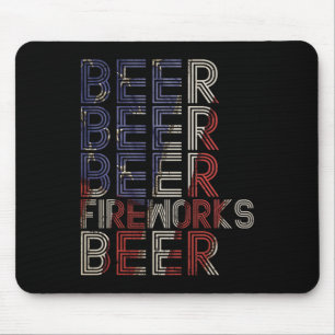 Beer Fireworks Retro 4th Of July Party Parade Drin Mouse Pad
