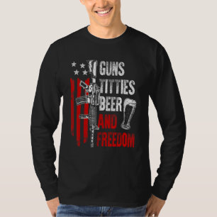 Beer & Freedom Drinking USA American Flag Men Dad  T-Shirt