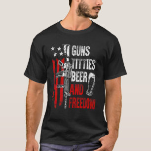Beer & Freedom Drinking USA American Flag Men Dad  T-Shirt