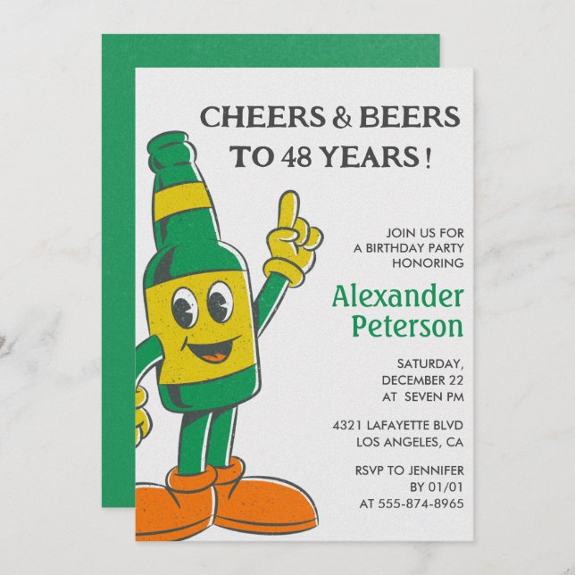 Beer Funny Humour Vintage Men 48th birthday  Invitation (Front/Back)
