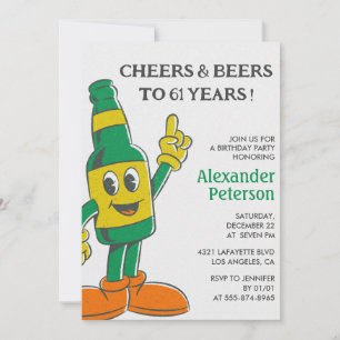 Beer Funny Humour Vintage Men 61st birthday  Invit Invitation