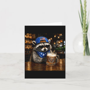 Beer funny racoon western 4th of july anniversary card