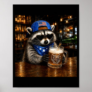 Beer funny racoon western 4th of july anniversary poster