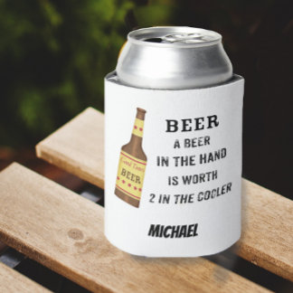 Beer Funny Saying Beer in hand Name Personalised Can Cooler