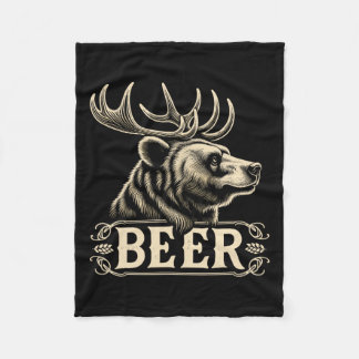 Beer Funny Vintage Design Bear With Deer Antlers F Fleece Blanket