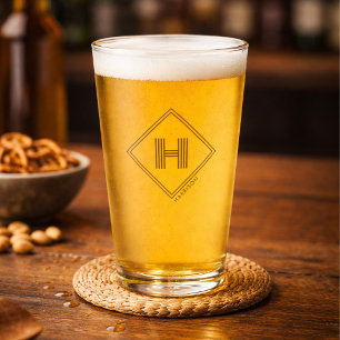 Beer Glass   Modern Geometric Monogram Initial