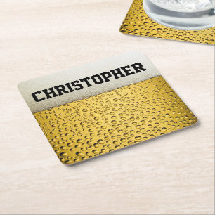 Beer Glass Personalise Square Paper Coaster