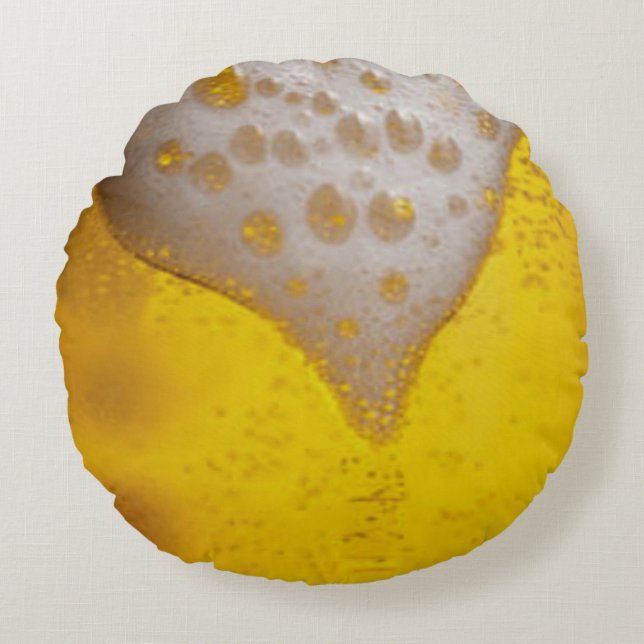 Beer Glass with Bubbles and Foam Round Cushion (Front)