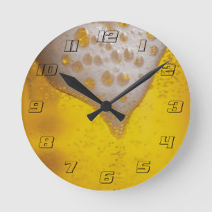 Beer Glass with Bubbles and Foam with Clear Number Round Clock