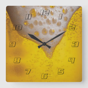 Beer Glass with Bubbles and Foam with Clear Number Square Wall Clock