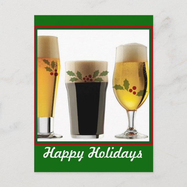 Beer Glasses Holiday Greetings Postcard (Front)